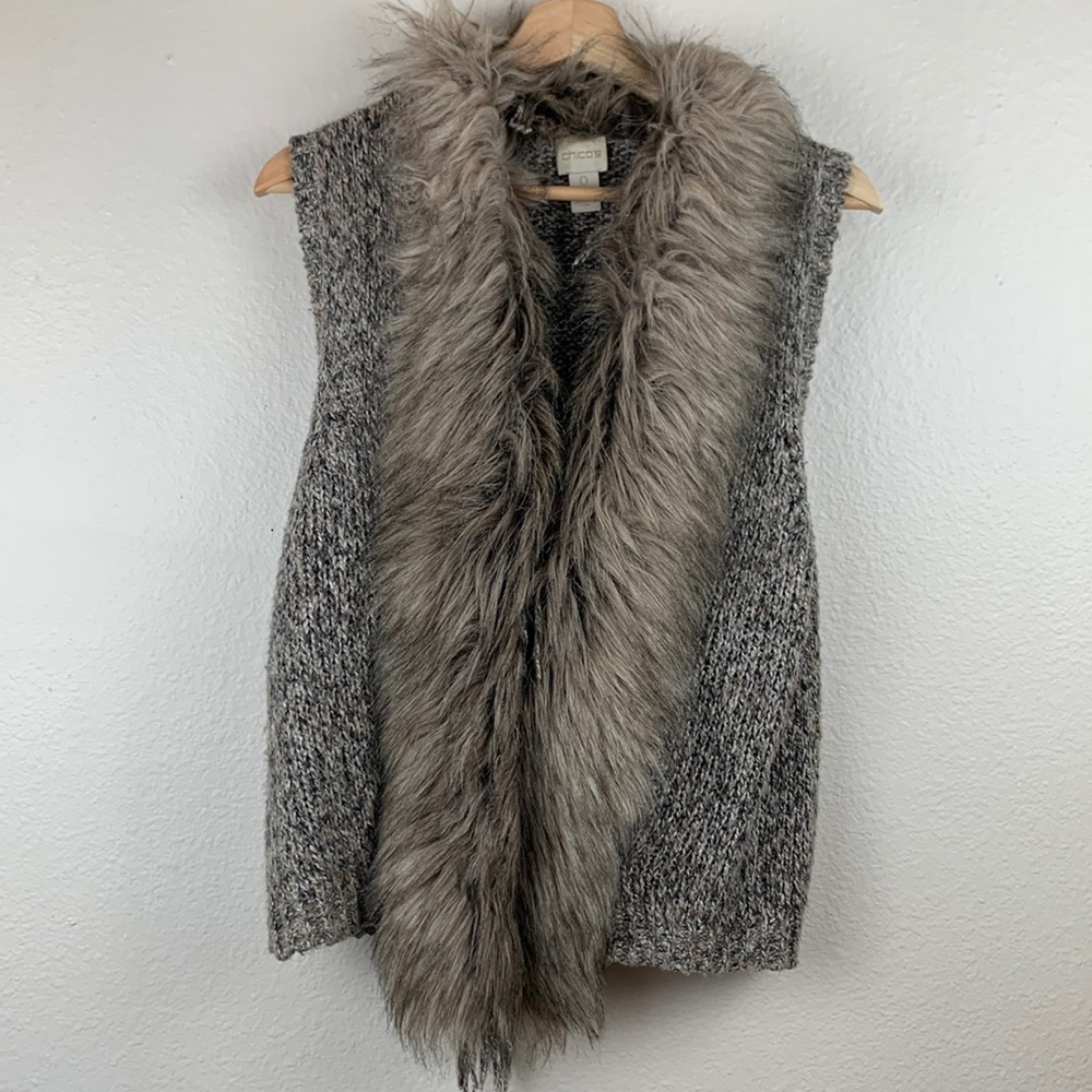 Chico’s Faux Fur Collared Knit Vest